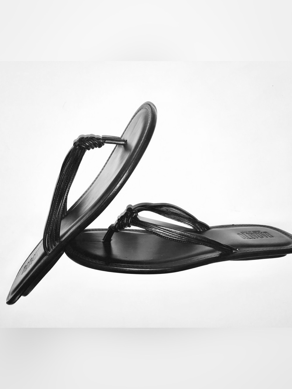 Men's Italian Dark Navy (looks black) Leather Knotted Thong Sandals